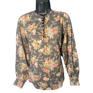 Anthropologie Romantic Floral Button Front Blouse Long Bell Sleeve Women Size S
